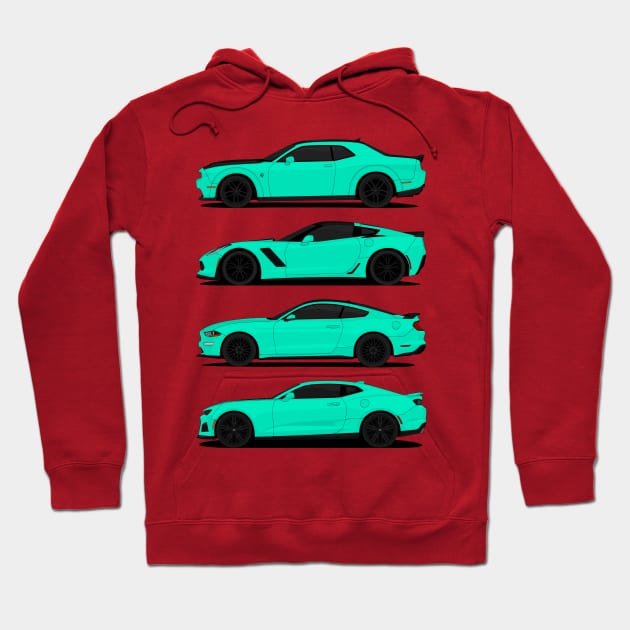 AMERICAN MUSCLE TURQUOISE Hoodie by VENZ0LIC